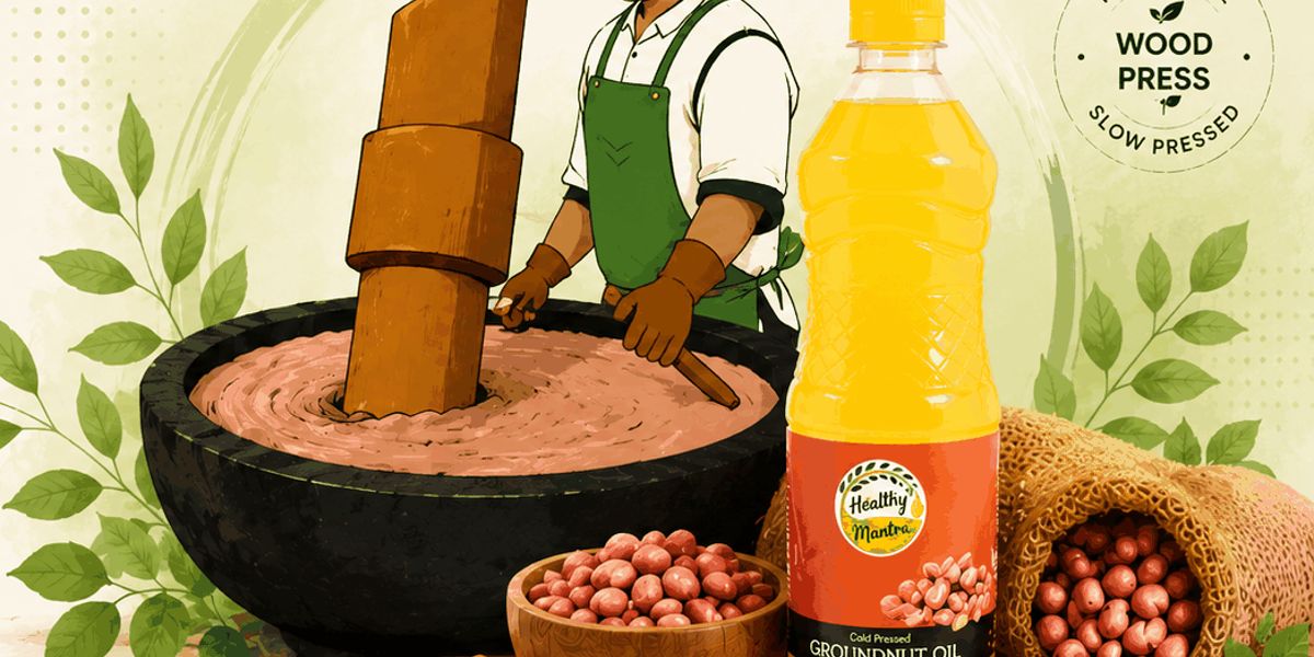 Wood pressed oil beside refined oil